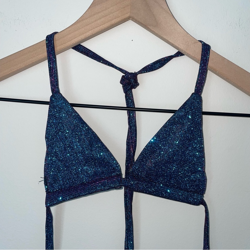 Sparkle Triangle Bikini Top - Shimmer Navy Blue
